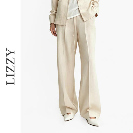 2026LIZZY天丝亚麻简约舒适松紧腰慵懒风直筒纯色长裤女夏季8193 商品图1
