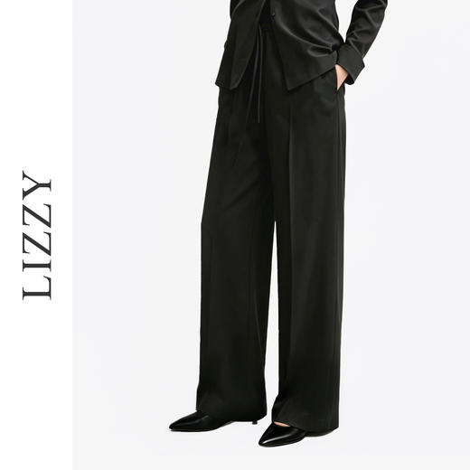 2026LIZZY天丝亚麻简约舒适松紧腰慵懒风直筒纯色长裤女夏季8193 商品图2