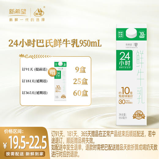【订181盒 赠本品25盒】新希望屋顶盒24小时巴氏鲜牛乳950ml 商品图0