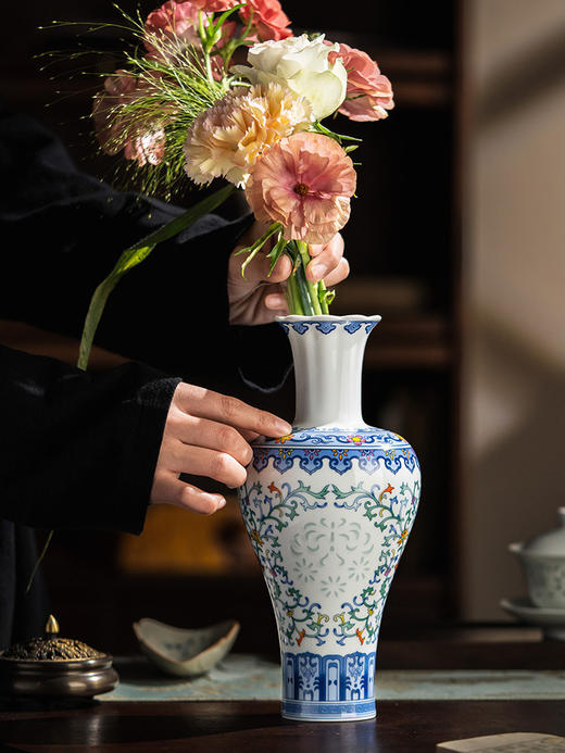 富玉呈祥丨富玉青花玲珑景德镇陶瓷花瓶摆件客厅插花玄关家居好物轻奢高级感 商品图0