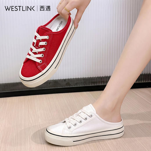 西遇半拖帆布鞋女2026夏季新款一脚蹬懒人鞋超火休闲厚底增高板鞋P0066521 商品图2