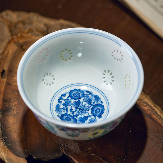 富玉窑 丨景德镇手工青花斗彩团菊玲珑主人杯盖碗茶具套组 商品图4