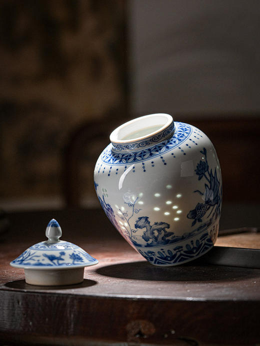 富玉窑丨景德镇手工青花玲珑茶具套组仿古金玉满堂 商品图4
