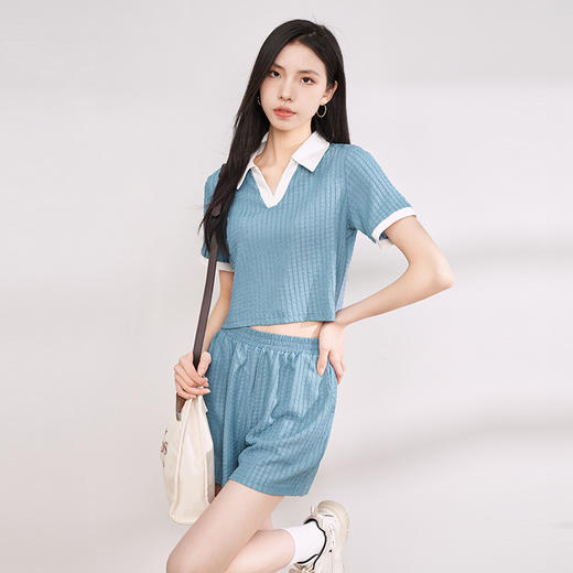 西遇休闲运动女式套装薄款夏季新款POLO翻领短袖搭基础短裤LYM39202 商品图4