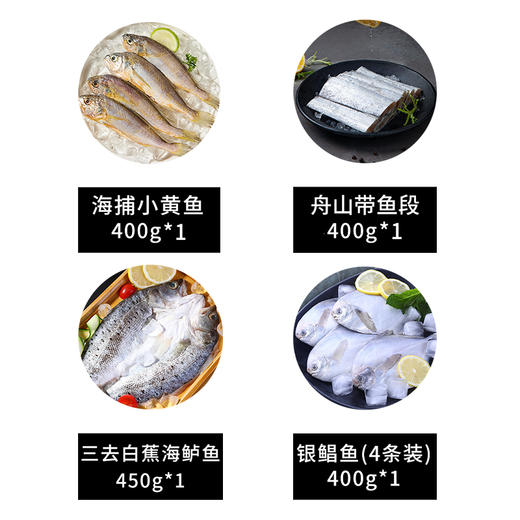 【东海海捕】鲜到鲜得 臻享海鲜礼盒 1650g （舟山带鱼400克一包，白蕉海鲈鱼450克一包，三去舟山小黄鱼400克一包，东海鲳鱼400克一包）与你相伴美食随时享 商品图1