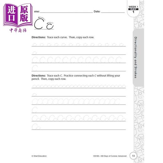 【中商原版】180 Days Cursive Advanced 180天练习册 连笔字书写进阶 4-6年级 英语书写 家庭教育课堂学习 英文原版进口图书 商品图2