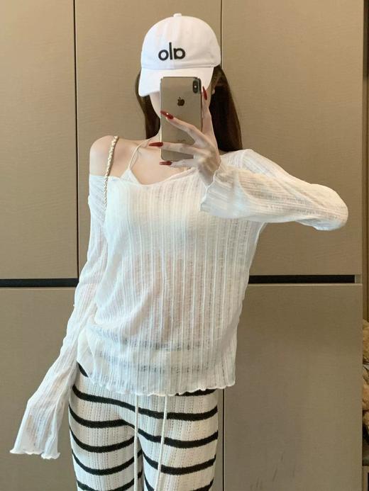 清透春日~呼吸感坑条针织系列波纹卷边长袖T恤罩衫 商品图14