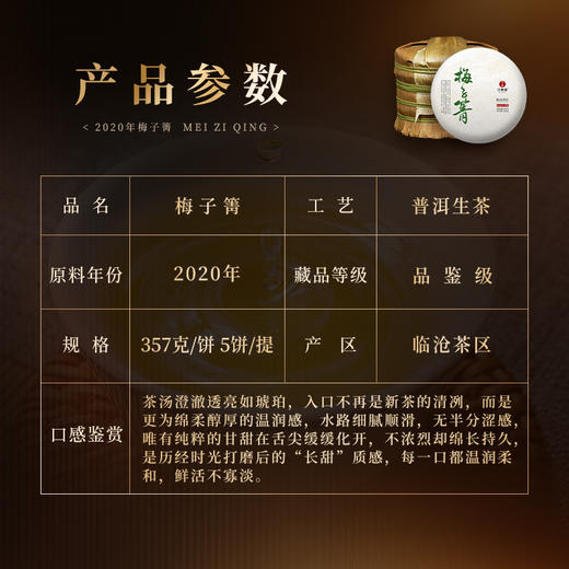 5月15日中午12点【梅子箐】2020年春茶‘ 喝了梅子箐忘了冰岛甜 ’ 云南临沧普洱茶生茶 357克/饼 一提5饼共1785克 商品图1