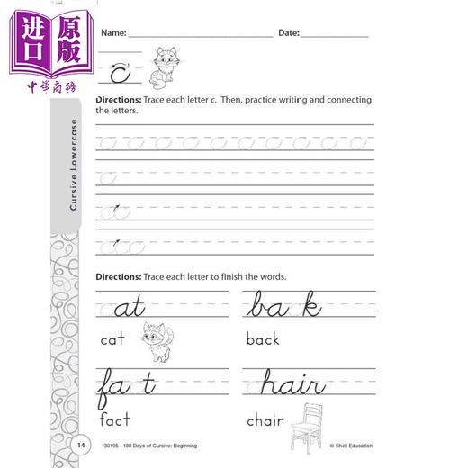 【中商原版】180 Days of Cursive Beginning 180天练习册 连笔字书写入门 2-3年级 家庭教育课堂学习活动英文原版进口图书 商品图1