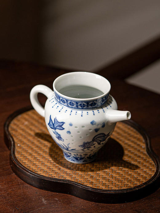 富玉窑丨景德镇手工青花玲珑茶具套组仿古金玉满堂 商品图6