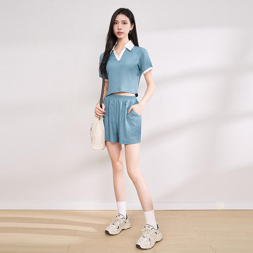 西遇休闲运动女式套装薄款夏季新款POLO翻领短袖搭基础短裤LYM39202 商品图1
