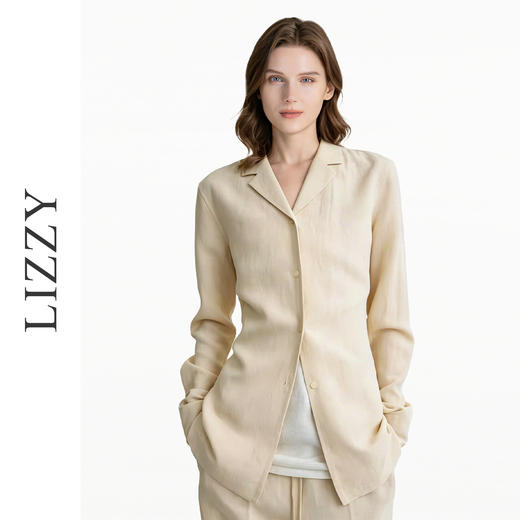 2026LIZZY亚麻天丝西装领老钱风纯色长袖衬衫外套两穿春夏女8193 商品图2