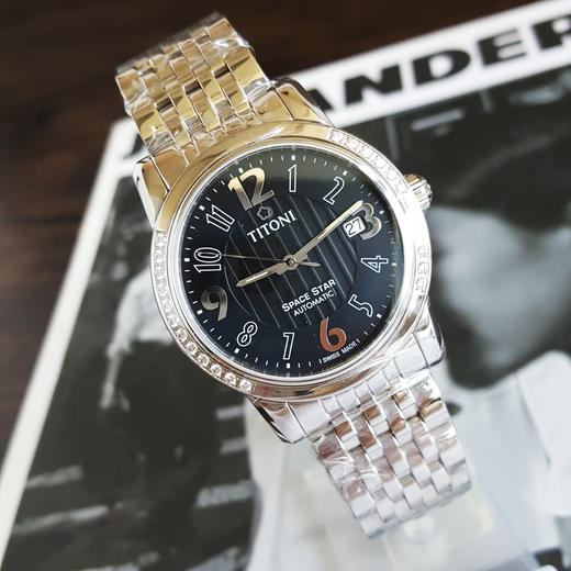 【全新】TITONI 梅花83738 S-DB-369自动机械机芯日期显示透明表背表圈水钻39MM（男款）Space Star 天星系列精钢/皮带170426NJ83 商品图4