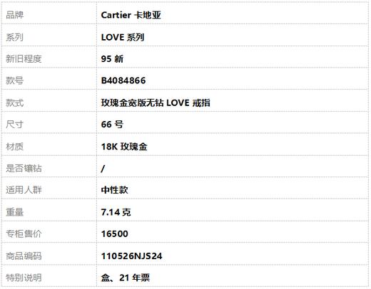 【95新】Cartier卡地亚LOVE系列B4084866玫瑰金宽版无钻LOVE戒指66号中性款110526NJS24 商品图7