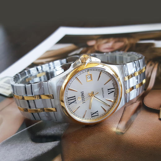 【全新】TITONI 梅花83730 SY-520自动机械机芯日期显示38MM（男款）Airmaster 空中霸王系列间金170426NJ123 商品图5