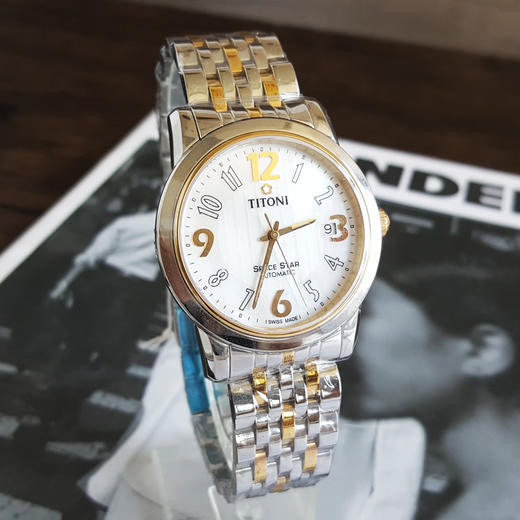 【全新】TITONI 梅花83738 SY-371自动机械机芯日期显示透明表背39MM（男款）Space Star 天星系列间金170426NJ106 商品图3