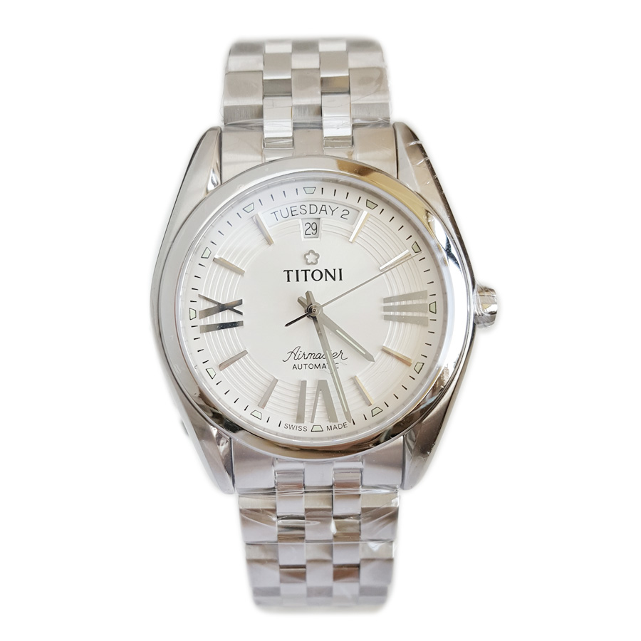 【全新】TITONI 梅花93909 S-342自动机械机芯日期显示白面条刻39MM（男款）Airmaster 空中霸王系列精钢170426NJ02