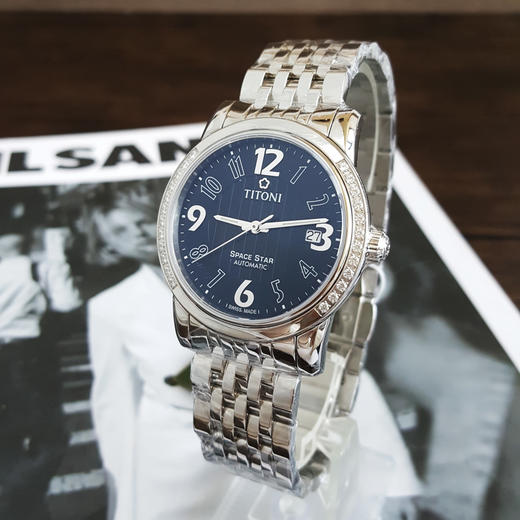 【全新】TITONI 梅花83738 S-DB-369自动机械机芯日期显示透明表背表圈水钻39MM（男款）Space Star 天星系列精钢/皮带170426NJ83 商品图2