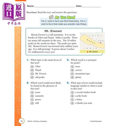 【中商原版】180 Days Reading for Third Grade 2nd Edition 180天练习册阅读系列 7年级 英文原版进口图书 课堂学习家庭教育 商品图2