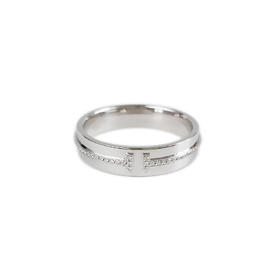 【95新】Tiffany & Co.蒂芙尼T 系列白金宽版镶钻双T戒指62号、宽度约5.3mm中性款170426TJ50