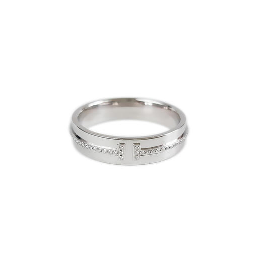 【95新】Tiffany & Co.蒂芙尼T 系列白金宽版镶钻双T戒指62号、宽度约5.3mm中性款170426TJ50 商品图0