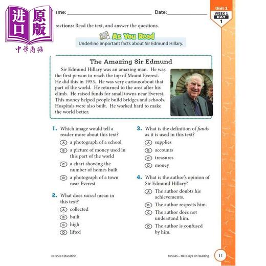 【中商原版】180 Days Reading for Third Grade 2nd Edition 180天练习册阅读系列 7年级 英文原版进口图书 课堂学习家庭教育 商品图3
