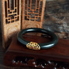 【天然正品】AU750精品黄金雕花镶天然细腻新疆塔青料54.5号和田玉手镯 300426NJS20 商品缩略图5