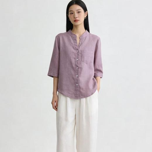 Aimi立领亚麻衬衫|小立领+半开V领设计，拉长颈线，宽松版型自在又松弛 商品图7