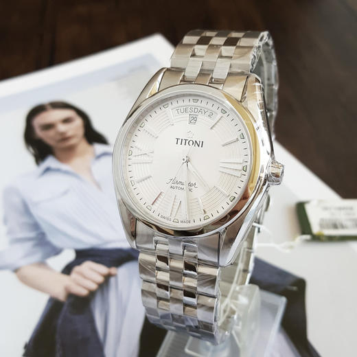 【全新】TITONI 梅花93909 S-342自动机械机芯日期显示白面条刻39MM（男款）Airmaster 空中霸王系列精钢170426NJ02 商品图2