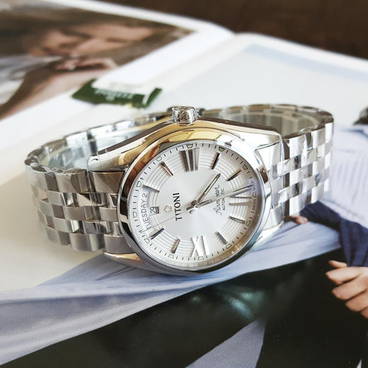 【全新】TITONI 梅花93909 S-342自动机械机芯日期显示白面条刻39MM（男款）Airmaster 空中霸王系列精钢170426NJ02 商品图5