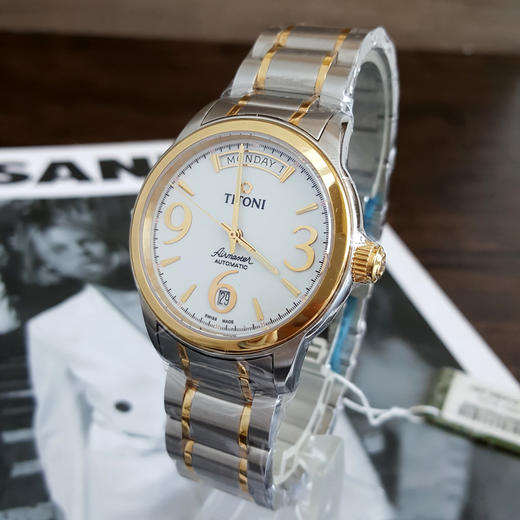 【全新】TITONI 梅花93933 SY-254自动机械机芯星期日期显示39MM（男款）Airmaster 空中霸王系列间金170426NJ10 商品图2