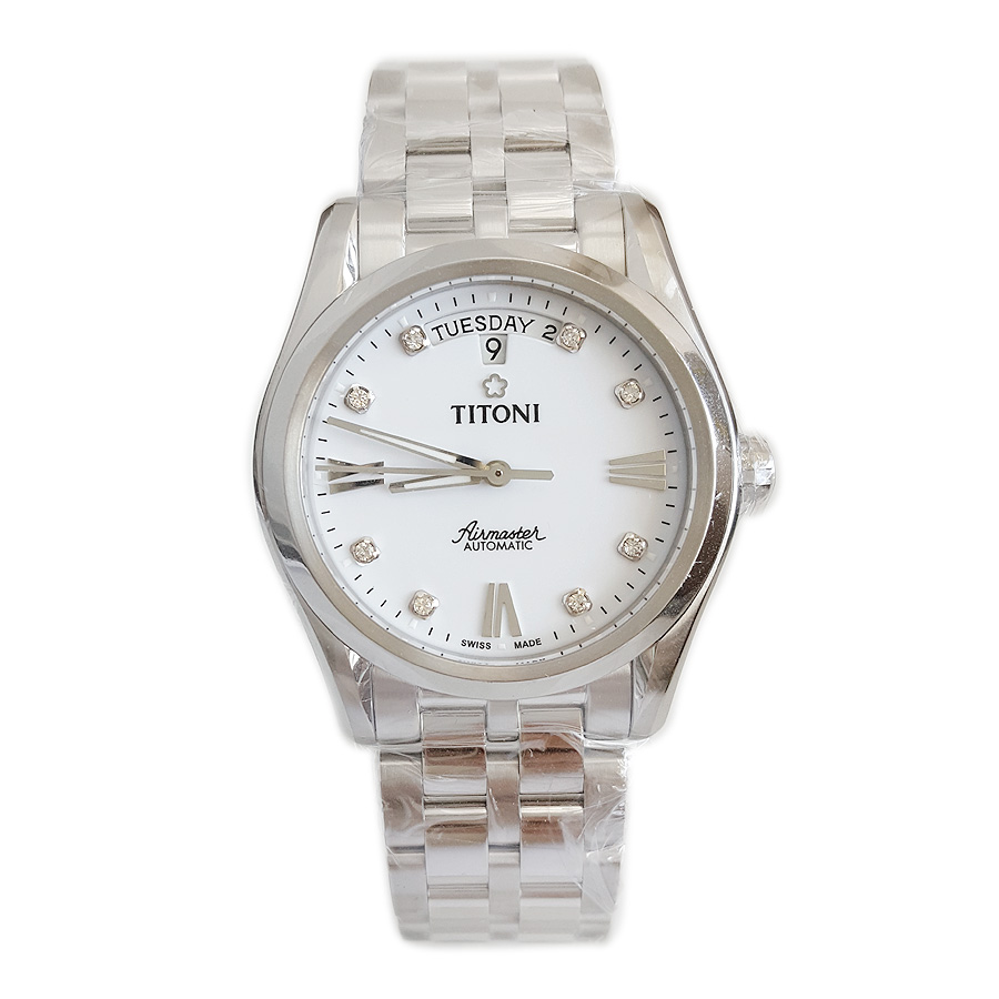 【全新】TITONI 梅花93808 S-063自动机械机芯日期显示镶水钻双钻39MM（男款）Airmaster 空中霸王系列精钢170426NJ12