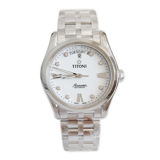 【全新】TITONI 梅花93808 S-063自动机械机芯日期显示镶水钻双钻39MM（男款）Airmaster 空中霸王系列精钢170426NJ12 商品图0
