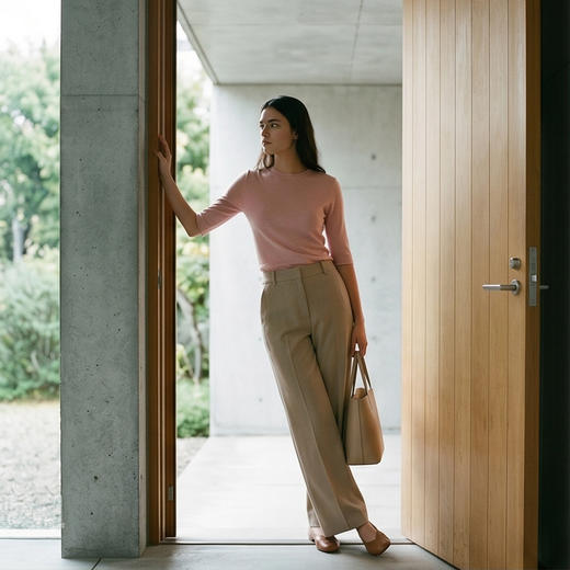 PALUOPO/PL经典简约夏季圆领日常百搭舒适五分袖含桑蚕丝T恤女气质红ES250695Z 商品图3