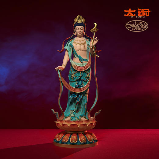 太铜《东方三圣之月光菩萨》限量摆件 新中式佛像 佛堂客厅工艺品 商品图1