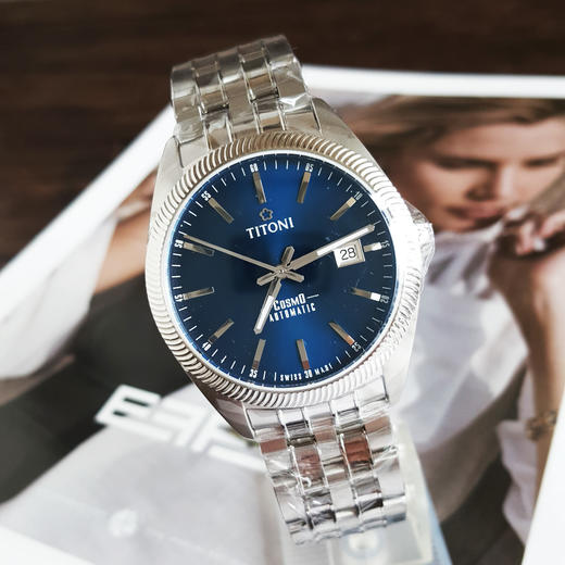 【全新】TITONI 梅花878 S-612自动机械机芯日期显示蓝面41MM（男款）Cosmo 宇宙系列精钢170426NJ82 商品图4