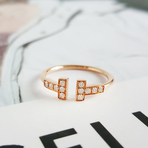 【95新】Tiffany & Co.蒂芙尼T系列玫瑰金镶钻双T开口线圈戒指52号女士070526NJS13 商品图2