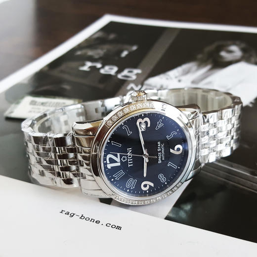 【全新】TITONI 梅花83738 S-DB-369自动机械机芯日期显示透明表背表圈水钻39MM（男款）Space Star 天星系列精钢/皮带170426NJ83 商品图5