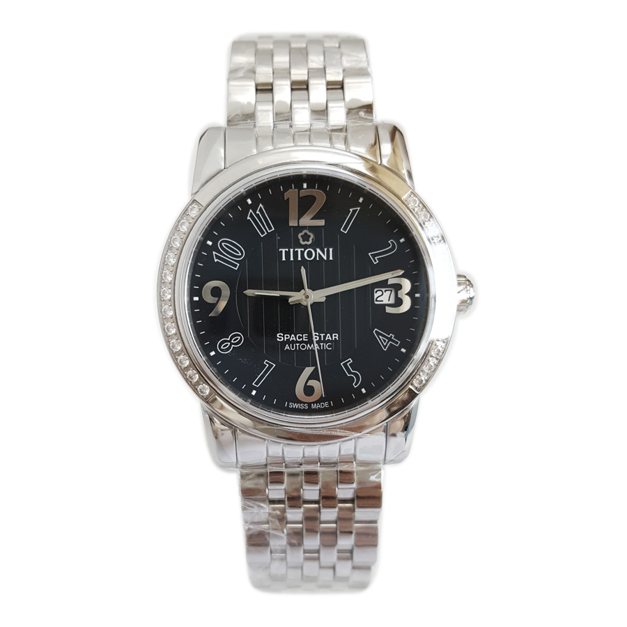 【全新】TITONI 梅花83738 S-DB-369自动机械机芯日期显示透明表背表圈水钻39MM（男款）Space Star 天星系列精钢/皮带170426NJ83