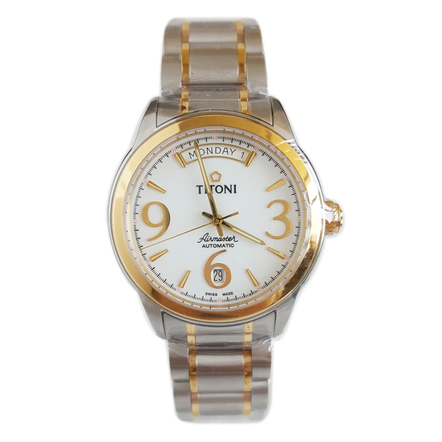 【全新】TITONI 梅花93933 SY-254自动机械机芯星期日期显示39MM（男款）Airmaster 空中霸王系列间金170426NJ10