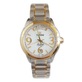 【全新】TITONI 梅花93933 SY-254自动机械机芯星期日期显示39MM（男款）Airmaster 空中霸王系列间金170426NJ10