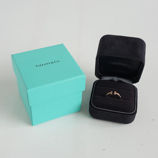 【95新】Tiffany & Co.蒂芙尼T系列玫瑰金镶钻双T开口线圈戒指52号女士070526NJS13 商品图1