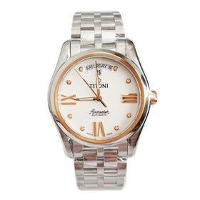 【全新】TITONI 梅花93808 SRG-616自动机械机芯星期日期显示镶水钻39MM（男款）Airmaster 空中霸王系列间金180426NJ31
