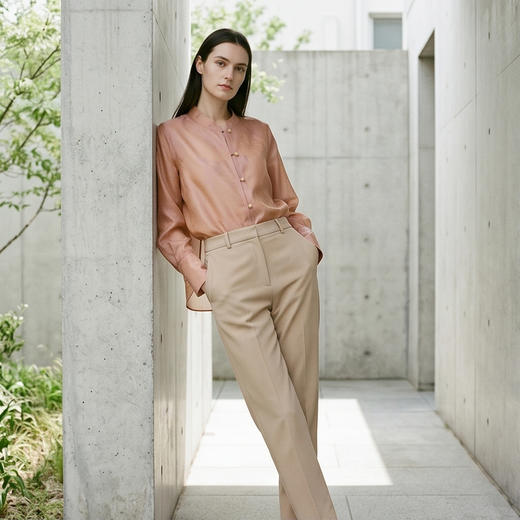 PALUOPO/PL新中式高级感立领盘扣真丝衬衫女ES260291Z 商品图2