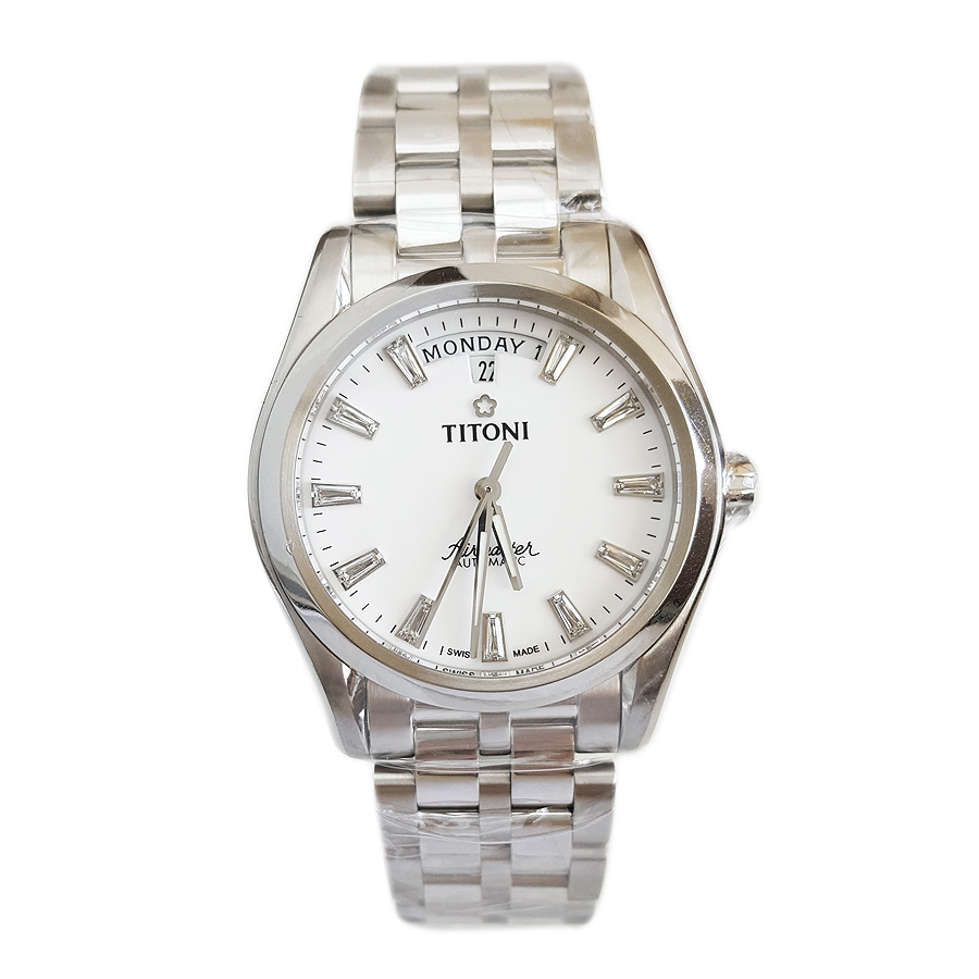 【全新】TITONI 梅花93808 S-617自动机械机芯日期显示镶条钻39MM（男款）Airmaster 空中霸王系列精钢170426NJ06