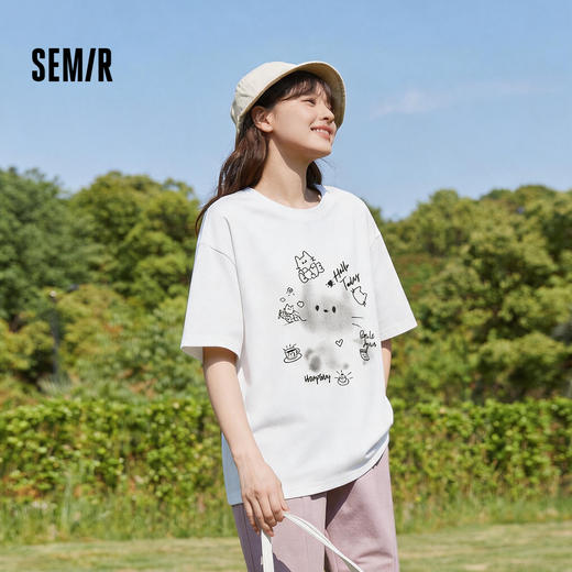 森马短袖T恤女夏季中长款宽松卡通印花2026新款慵懒可爱小众上衣 商品图1