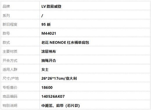 【95新】LV路易威登M44021老花NEONOE红水桶单肩包女士140526AK07 商品图9