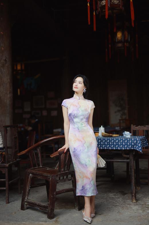 逸红颜明月优选｜『晴雾朵玫』仿醋酸水彩晕染旗袍｜手工钉珠·远看气韵近看匠心🌸 商品图8
