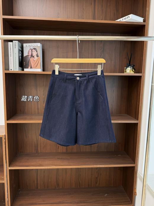 雅*同款亚麻天丝休闲牛仔短裤 立体骨感a字阔腿裤 商品图7
