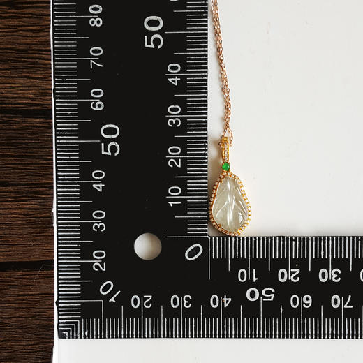 【天然正品】A货翡翠AU750黄金镶钻镶天然高冰种叶子翡翠（金枝玉叶）吊坠项链040526NJT21 商品图6